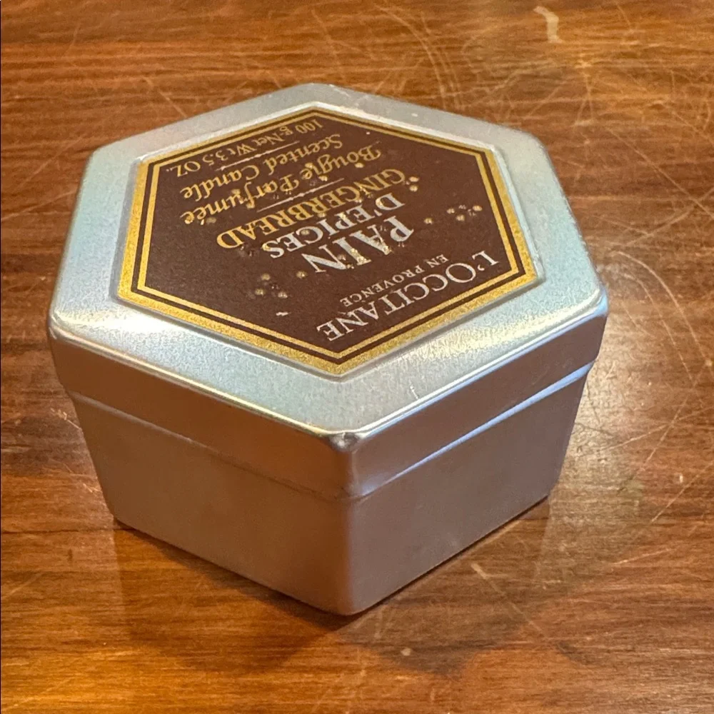 NEW L’occitane Gingerbread Lidded Tin Bougie Scented Candle 3.5 oz 20 hrs